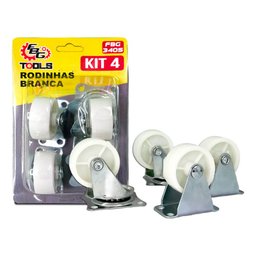 Kit Jogo 4 Rodizio Rodinha Giratoria Macia Branca - 4