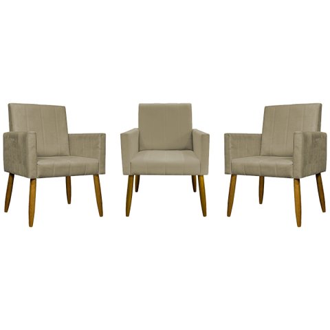 Kit 3 Poltronas Decorativa Para Sala Recepção Escritório Mari Suede Cores
