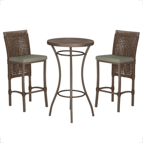 Mesa Bistrô e 2 Banquetas Roma Marrom Corda Náutica Estofado 8 Trama Original