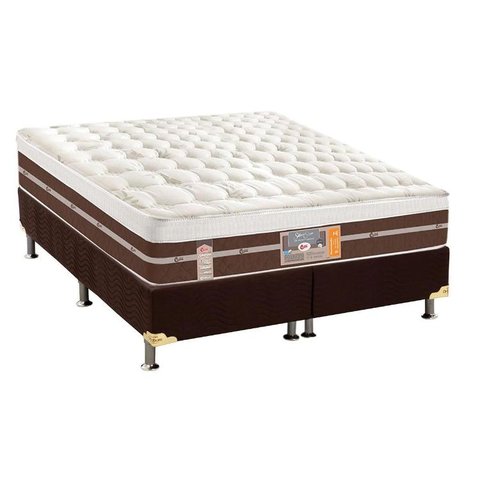 Cama Box Queen: Colchão Molas Ensacadas Castor Pocket Silver Star Air Híbrido + Base CRC Suede Marro