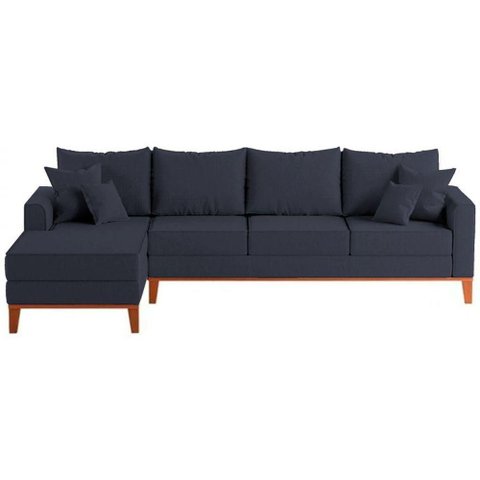 Sofá 4 Lugares Beny com Chaise Esquerdo Suede Azul