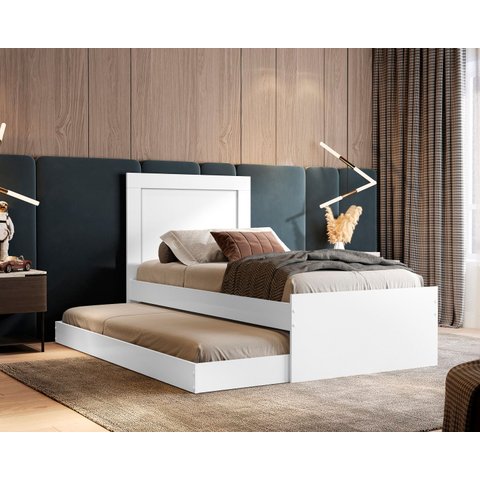 Cama de Solteiro com Auxiliar Luara Branco de Mdf Moderna para Quarto