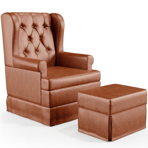 Poltrona De Amamentação Com Balanço e Puff P02 Capitonê Couríssimo Camel - Lyam Decor