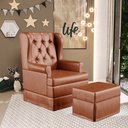Ver imagem 2 de Poltrona De Amamentação Com Balanço e Puff P02 Capitonê Couríssimo Camel - Lyam Decor