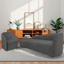 Ver imagem 2 de Kit Sofá Curvo França 220cm L.e e Poltrona Luiza Max Conforto, Linho Cinza Escuro