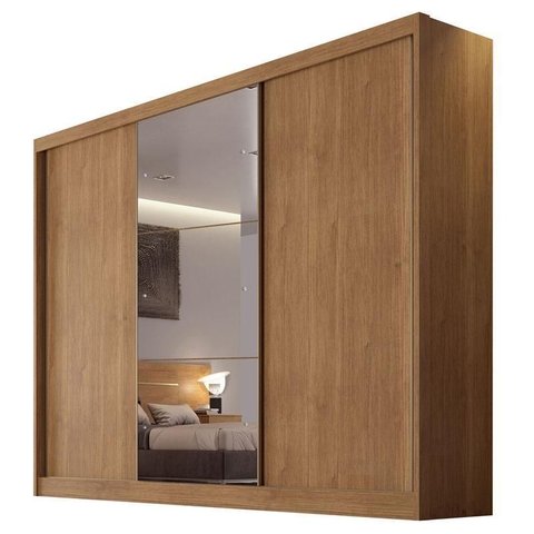 Guarda Roupa Casal Ambiente Sonetto 3 Portas 4 Gavetas Cumaru 23 com Espelho – Novo Horizonte