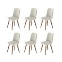 Ver imagem 1 de Kit de 6 Cadeiras de Madeira Maciça Estofada Dakota - Natural C/ Bouclé Cru e Pu Off White -