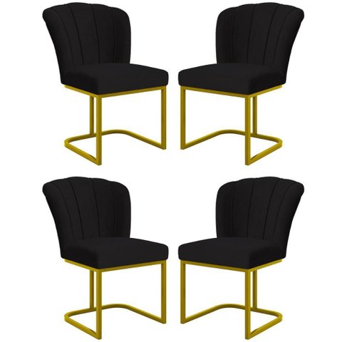 Kit 4 Cadeiras Jantar Flor Mesa Cozinha Reforçada Base Metal Dourada Cor:preto