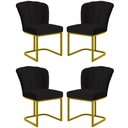 Ver imagem 1 de Kit 4 Cadeiras Jantar Flor Mesa Cozinha Reforçada Base Metal Dourada Cor:preto