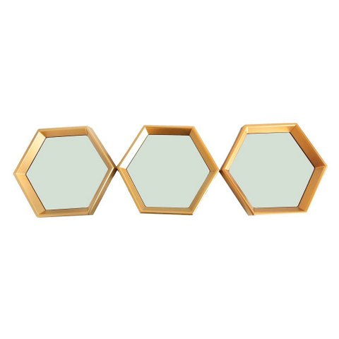 Kit 03 Espelhos Decorativo Moldura Hexagonal Dourado - D’Rossi Espelhos Decorativos