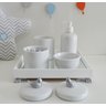Kit Higiene Porcelana Bebê Banho Cuidado Quarto Unissex Maternidade K014 Pássaro - Prata - 2