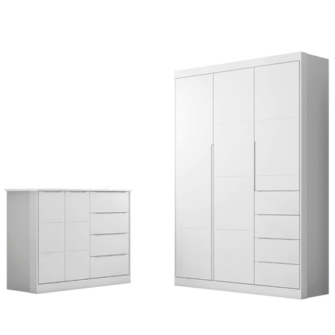 Conjunto Infantil Roupeiro e Comoda Eloa Mdf Branco Pheonix Baby