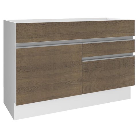 Balcão Gabinete de Pia Armário de Cozinha 1 Porta e 2 Gavetas Branco/Rustic Glamy Madesa