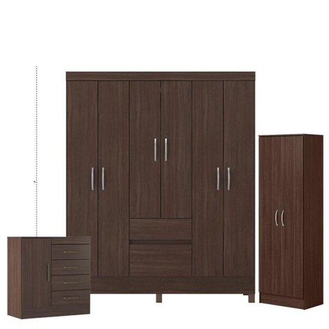 Guarda Roupa Casal Flash 2 com Multiuso Golden com Cômoda Montevidéu Café - Demóbile