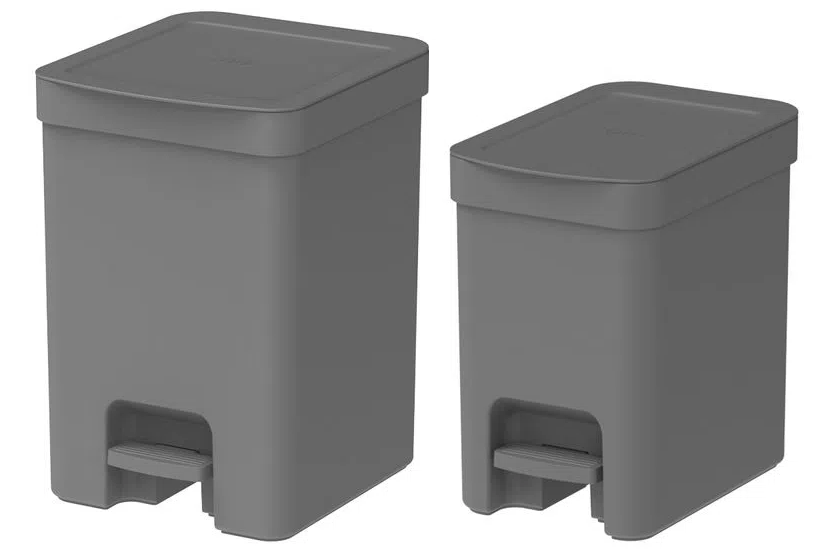 Kit 2 Lixeiras Com Pedal e Aro Trium 6 + 12 Litros Lixo - OU Cor:Cinza - 1
