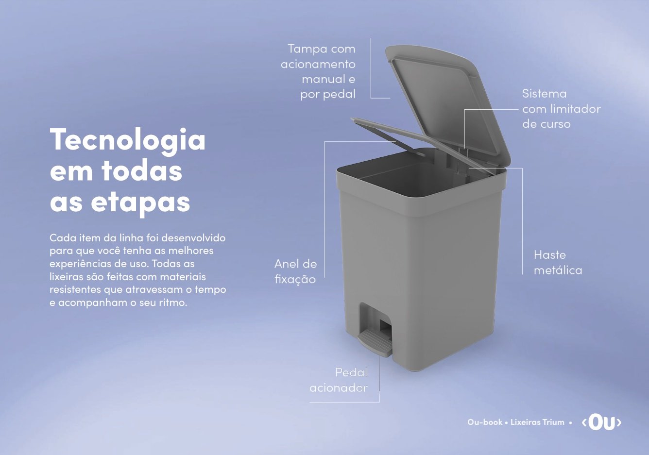 Kit 2 Lixeiras Com Pedal e Aro Trium 6 + 12 Litros Lixo - OU Cor:Cinza - 9