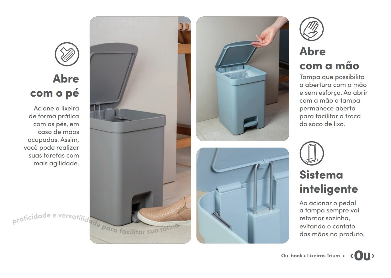 Kit 2 Lixeiras Com Pedal e Aro Trium 6 + 12 Litros Lixo - OU Cor:Cinza - 7