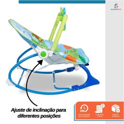 Cadeira de Descanso Bebê Balanço Azul até 18kg Suave Vibração Relaxante Cinto de Segurança Mobile Ba - 5