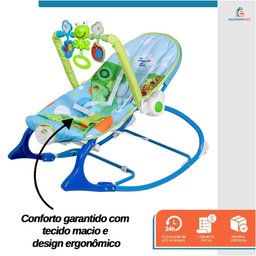 Cadeira de Descanso Bebê Balanço Azul até 18kg Suave Vibração Relaxante Cinto de Segurança Mobile Ba - 3
