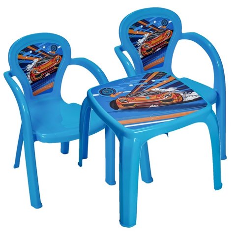 Mesa Mesinha Infantil Decorada Carro + 2 Cadeiras Carro Usual - Usual Plastic
