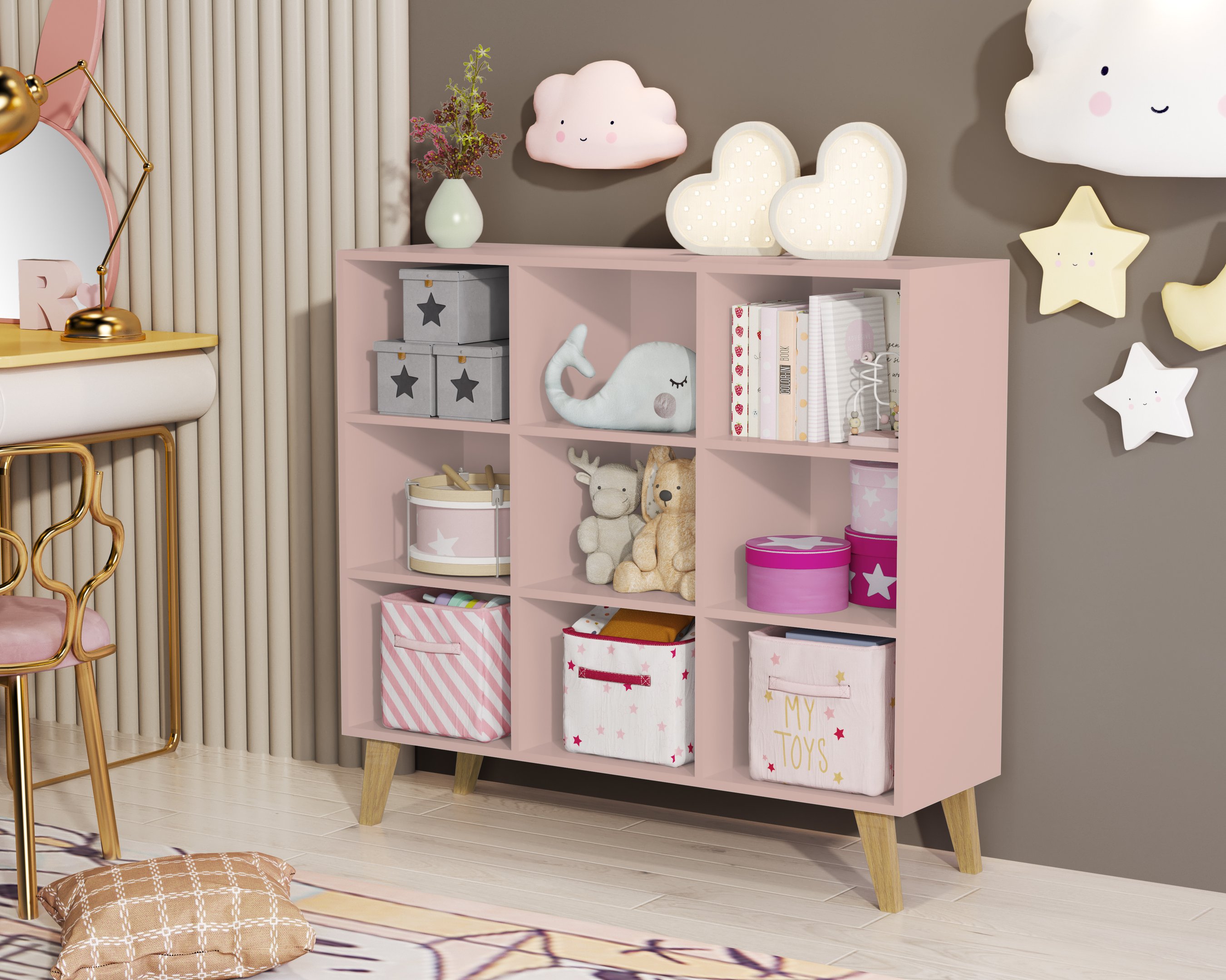 Cama Infantil Carro Rosa com Colchão e Organizador de Bringuedo