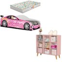 Ver imagem 1 de Cama Infantil Carro Rosa com Colchão e Organizador de Bringuedo