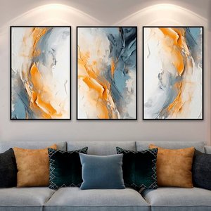 Kit com 3 Quadros Decorativos 70x50 Cm Abstrato Marmorizado com Moldura Caixa Preta 3cm Profundidade