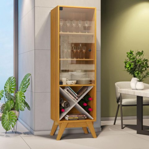 Cristaleira com 1 Porta de Vidro e Adega Retrô 44cm Multimóveis Crjcm-CRI001 Cinamomo/Off White