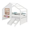 Cama Casinha com Janela com Escada/escorregador Madeira Maciça Branco/ Amêndoa Housin - 3