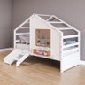 Cama Casinha com Janela com Escada/escorregador Madeira Maciça Branco/ Amêndoa Housin - 1