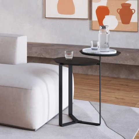 Mesa Lateral Dois Tampos Orgânica - 28022:Nero/Preto