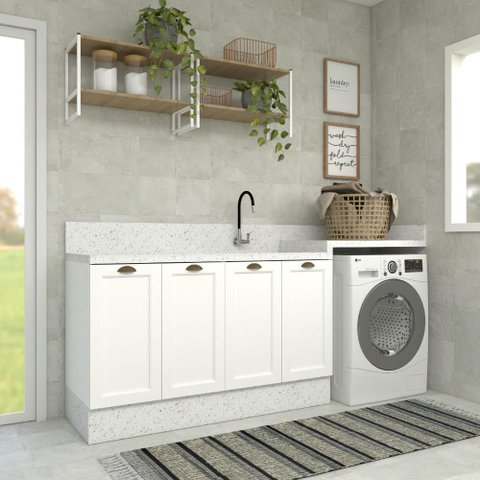 Conjunto Lavanderia Aurora Provençal 140cm Modulável Nicho Cor:branco