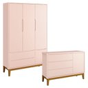 Ver imagem 1 de Cômoda Infantil e Guarda Roupa 3 Portas New Classic Rosa com Pés Madeira – Reller