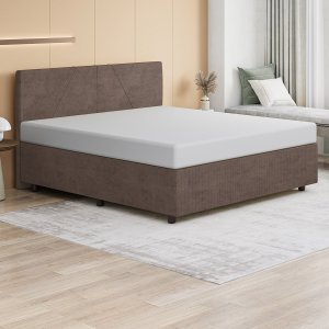 Base Cama Box Casal King Size Veludo Bordado Marrom Skybox