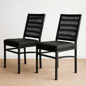 Kit 2 Cadeira Corda Náutica Preta Assento Corino Preto