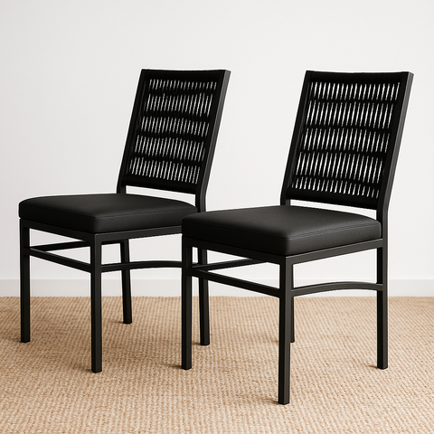 Kit 2 Cadeira Corda Náutica Preta Assento Corino Preto