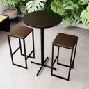 Ver imagem 1 de Conjunto Mesa Alta Bar Bistrô Redonda Preta 2 Bancos Estofado Don Castro Decor