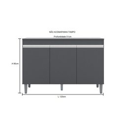 Balcão de Cozinha Manu 120cm S/ Tampo Cor Cinza - AJL Móveis - 2