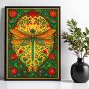 Ver imagem 1 de Quadro Libélula Boho Floral Farm 24x18cm - com Vidro:moldura Branca