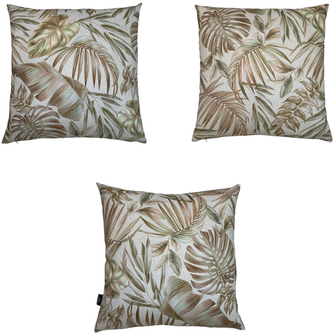 Kit 3 Capas de Almofada Impermeável Estampa Digital 100% Algodão Folhas Marrom 43CMX43CM