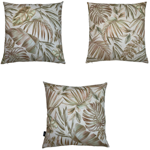 Kit 3 Capas de Almofada Impermeável Estampa Digital 100% Algodão Folhas Marrom 43cmx43cm