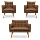Ver imagem 1 de Kit 2 Poltronas E Namoradeira 2 Lugares Olivia Suede Marrom
