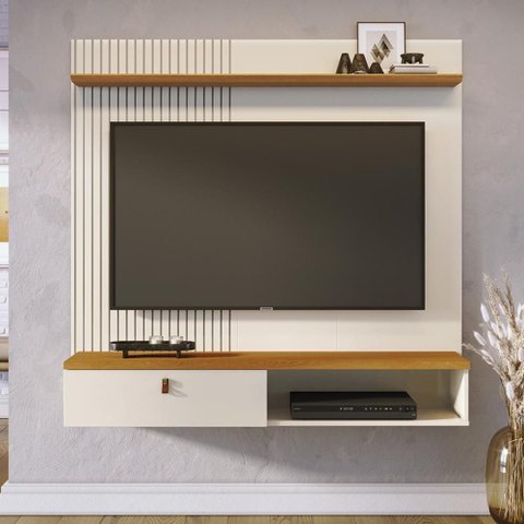 Painel Bancada Suspensa 1 Porta Tvs até 55 Polegadas Íris - Cinamomo/off White