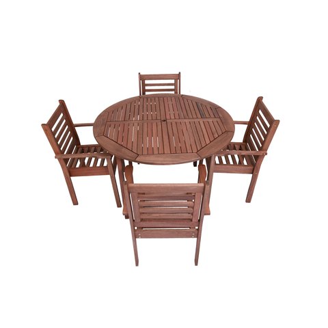 Conjunto Mesa e 4 Cadeiras em Madeira Maciça com Furo para Ombrelone