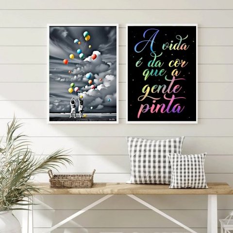 Kit 2 Quadros a Vida Tem a Cor que a Gente Pinta 33x24cm:madeira Preta
