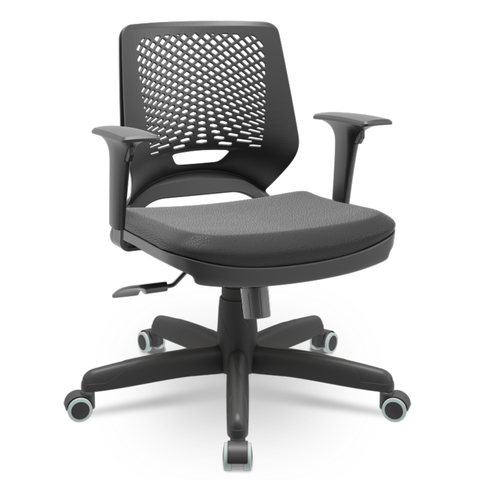 Cadeira de Escritório Giratória Beezi Braço Regulável Poliéster Preto Plaxmetal
