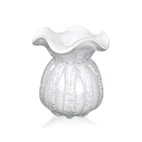 Vaso de Vidro Murano Trouxinha Veneza 12x14cm - Jolitex - Branco Leitoso