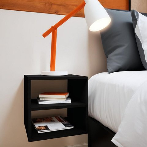 Mesa de Cabeceira Mesinha Suspensa Retrô Criado Quarto Nicho - Preto