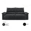 Ver imagem 2 de Sofá com Chaise Ravena 3 Lugares Retrátil 180cm Preto Suede