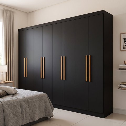 Guarda-Roupa de Casal 8 Portas 4 Gavetas Preto Paris